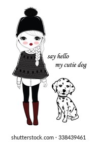 cutie girl and dog