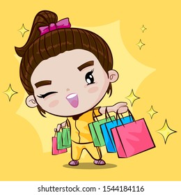 Cutie girl enjoys shopping.