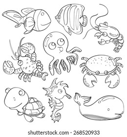 Icons Underwater World Marine Life Black Stock Vector (Royalty Free ...