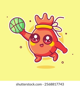 cutie money bag character mascot playing basketball isolated cartoon