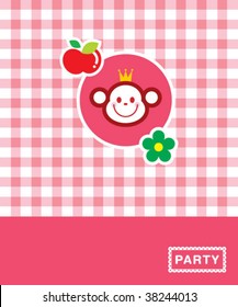 cutie monkey card in pink