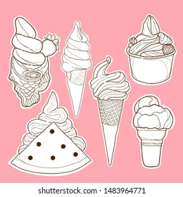 Cutie set ice cream cone are hand draw in vector.