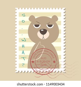 Cutie stamps bear cartoon vector illustration. Cute pastel stamps vector. Edgy bear. 