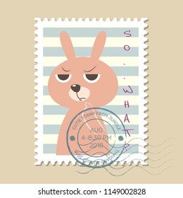 Cutie stamps bunny cartoon vector illustration. Cute pastel stamps vector. Edgy bunny.