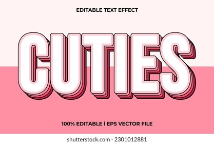 Cuties 3d text effect and editable text, cute template 3d style use for coloful tittle