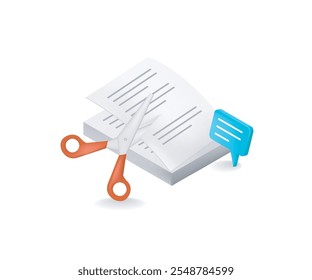 Cuting the paper document concept 3d illustration isometric