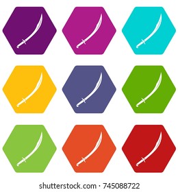 Cutlass icon set many color hexahedron isolated on white vector illustration