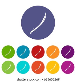 Cutlass icons set in circle isolated flat vector illustration