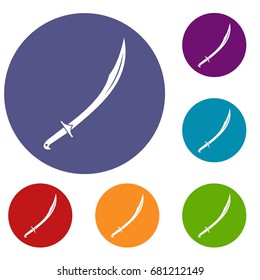 Cutlass icons set in flat circle red, blue and green color for web