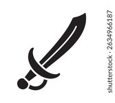 Cutlass pirate sword flat icon for games and websites, Vector black silhouette. with white background
