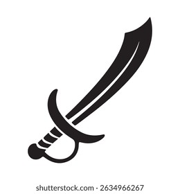 Icono plano de la espada pirata de Cutlass para los juegos y los Sitios web, silueta negra del Vector. con el fondo blanco
