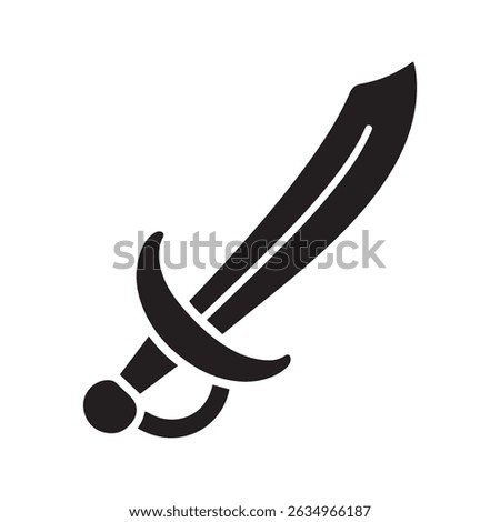 Cutlass pirate sword flat icon for games and websites, Vector black silhouette. with white background

