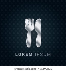 Cutlery 3D silver/platinum metallic chromium precious Icon / Logo Design