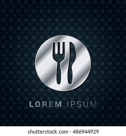 Cutlery 3D Silver/Platinum/Steel Metallic Premium Icon / Logo Design