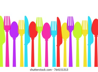 Cutlery Background Colours (Spoon, Fork, Knife), Stock Vector Illustration