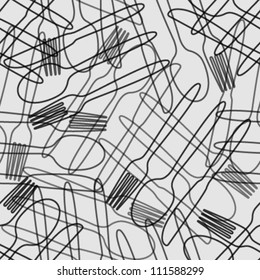 cutlery black & grey outline seamless pattern