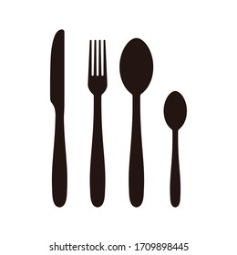 Cutlery black icon. Spoon, fork, knife silhouette set. Flat vector illustration.