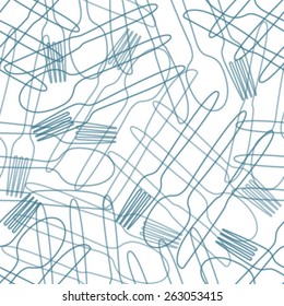 Cutlery Blue Outline Seamless Pattern