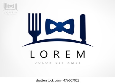 cutlery and bow tie vector. business lunch logo.