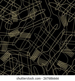 cutlery brown outline seamless pattern