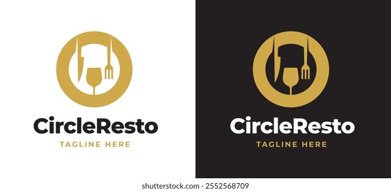 Talheres em forma de círculo ícone logotipo Inspiração. Colher, garfo e vidro em forma de círculo logotipo para restaurante, restauração, café e marca de serviço de alimentos. Ilustração do logotipo do vetor do restaurante do alfabeto.