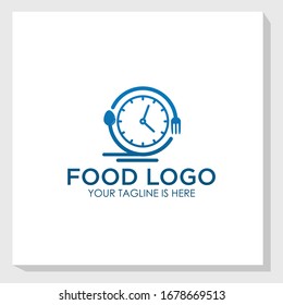 cutlery and clock logo template, digital restaurant logo template, timer logo inspiration