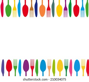 Cutlery color background, menu with cutlery vector illustration.