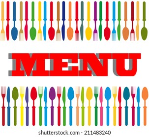 Cutlery color background, menu with cutlery vector illustration.