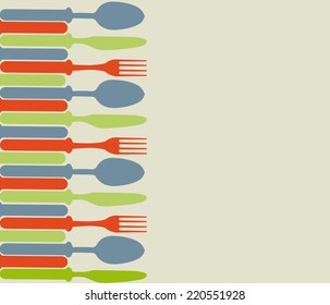 Cutlery color background, menu with cutlery vector illustration.