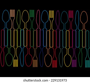 Cutlery color background, menu with cutlery vector illustration.
