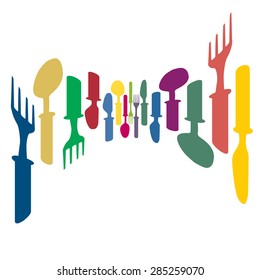 Cutlery color background, menu with cutlery vector illustration.