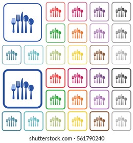 Cutlery color flat icons in rounded square frames. Thin and thick versions included.