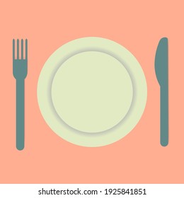 Cutlery colored line icon. Plate fork and knife silhouette. Isolated illustration on color background. Symbol events and restaurant waiter. As template of card, banner, menu, flyer Vector EPS 10