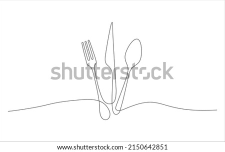 Cutlery in continuous line style on isolated background - vector image