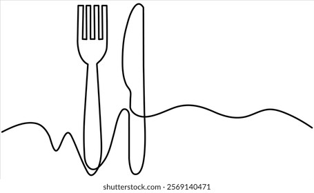 Cutlery continuous one line drawing Icon Vector Illustration