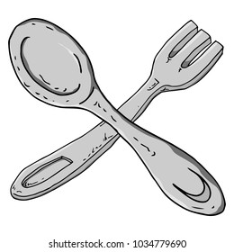 Cutlery. Crossed fork and spoon. Vector illustration.