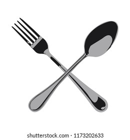 Cutlery, crossed fork and spoon, vector illustration