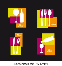 cutlery with cup wine isolated over black background. vector