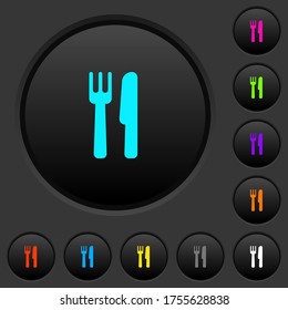 Cutlery dark push buttons with vivid color icons on dark grey background