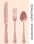 Cutlery. Design set. Hand drawn engraving. Editable vector vintage illustration. Isolated on light background. 8 EPS 