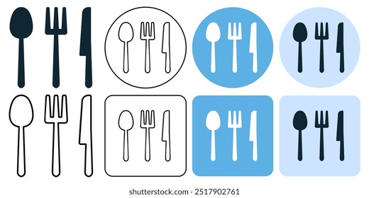 Cutlery, dinner, tableware, silverware, flatware, Fork spoon knife, restaurant or cafes, menu pictogram sign icon symbol ui and ux design, glyphs and stroke line