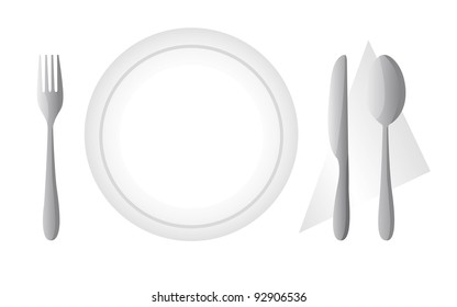 cutlery and dish isolated over white background. vector