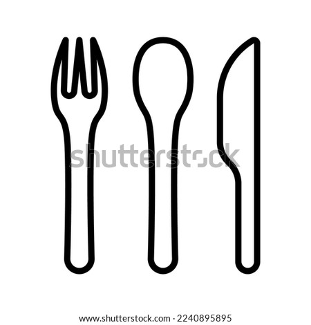 Cutlery, disposable fork, spoon and knife. Disposable eco friendly material tableware set. Vector illustration.