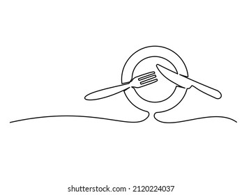 Cutlery drawing with one continuous line