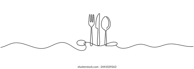 Cutlery Drawn in one continuous line. Vector illustration.