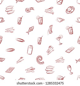 Cutlery, Drinks, Seafood and Table setting set. Background for printing, design, web. Usable as icons. Seamless. Binary color.