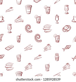 Cutlery, Drinks, Seafood and Table setting set. Background for printing, design, web. Usable as icons. Seamless. Binary color.