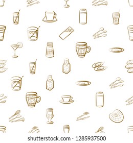 Cutlery, Drinks, Seafood and Table setting set. Background for printing, design, web. Usable as icons. Seamless. Binary color.