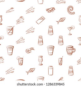 Cutlery, Drinks, Seafood and Table setting set. Background for printing, design, web. Usable as icons. Seamless. Binary color.