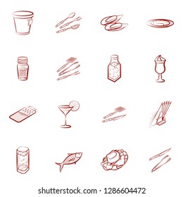 Cutlery, Drinks, Seafood and Table setting set. Background for printing, design, web. Usable as icons. Binary color.
